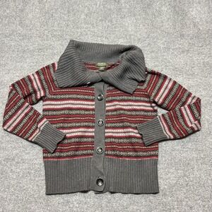 Eddie Bauer Cardigan Sweater Womens Large Gray Red Fair Isle Collared Button